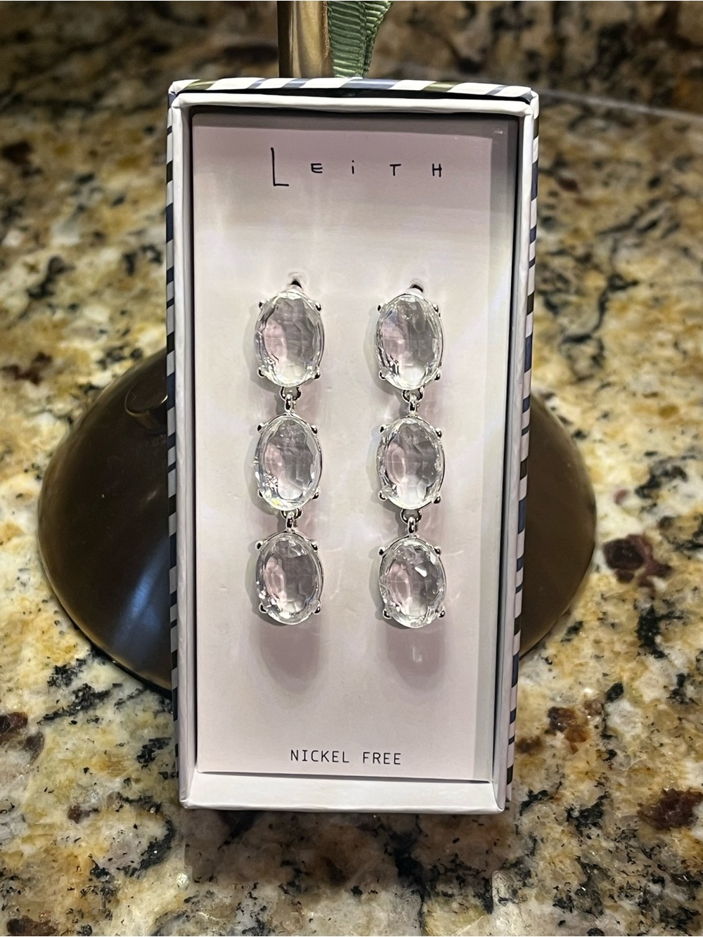 Leith Clear/Pale Pink Triple Oval Drop Earrings